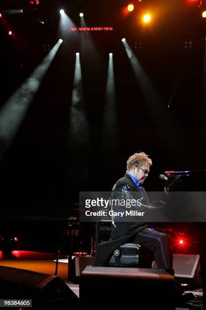 Musician/vocalist Sir Elton John performs in concert at The Frank Erwin Center on April 10, 2010 in Austin, Texas.