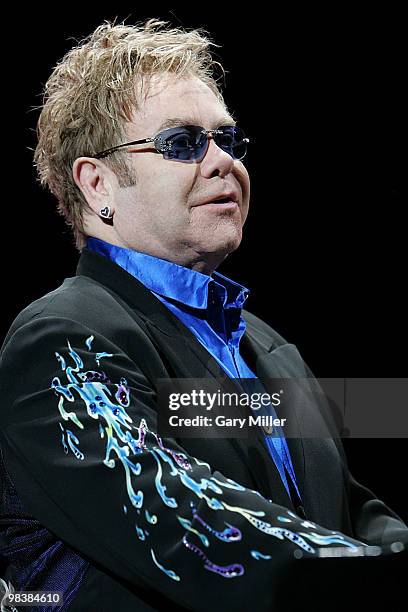 Musician/vocalist Sir Elton John performs in concert at The Frank Erwin Center on April 10, 2010 in Austin, Texas.