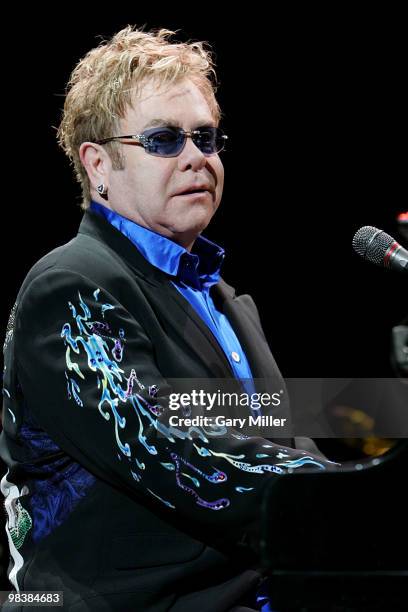 Musician/vocalist Sir Elton John performs in concert at The Frank Erwin Center on April 10, 2010 in Austin, Texas.