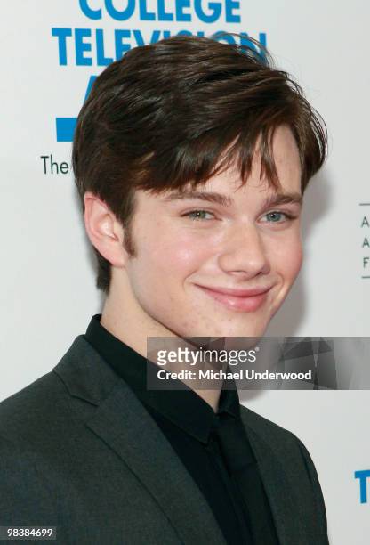 Actor Chris Colfer arrives at the 31st Annual College Television Awards hosted by the Academy of Television Arts and Sciences held at the Hollywood...