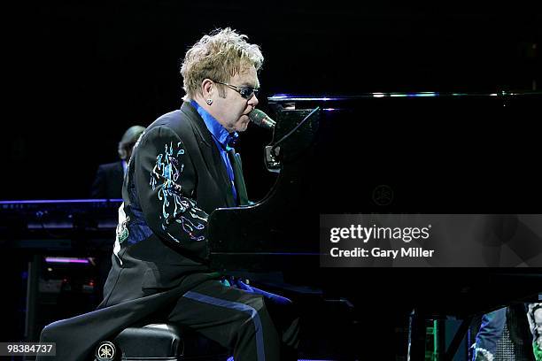 Musician/vocalist Sir Elton John performs in concert at The Frank Erwin Center on April 10, 2010 in Austin, Texas.