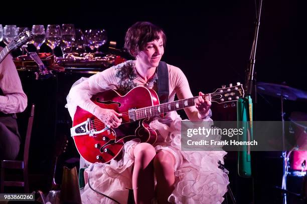 German singer and actress Meret Becker performs live on stage during a concert at the Festsaal Kreuzberg on June 25, 2018 in Berlin, Germany.