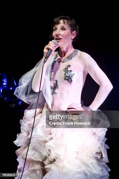 German singer and actress Meret Becker performs live on stage during a concert at the Festsaal Kreuzberg on June 25, 2018 in Berlin, Germany.