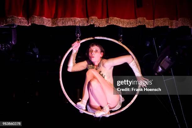 German singer and actress Meret Becker performs live on stage during a concert at the Festsaal Kreuzberg on June 25, 2018 in Berlin, Germany.