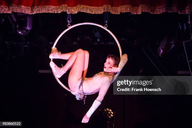 German singer and actress Meret Becker performs live on stage during a concert at the Festsaal Kreuzberg on June 25, 2018 in Berlin, Germany.