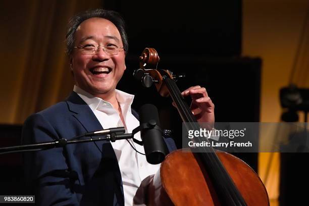 Yo-Yo Ma performs on SiriusXM's Symphony Hall hosted by David Srebnik at SiriusXM Washington D.C. Studios on June 25, 2018 in Washington, DC.