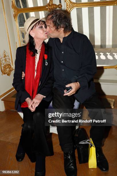 Anna Karina, decorated "Chevalier de la Legion d'Honneur" and her husband Maurice Cooks attend Decorations are given at "Ministere de La Culture" on...