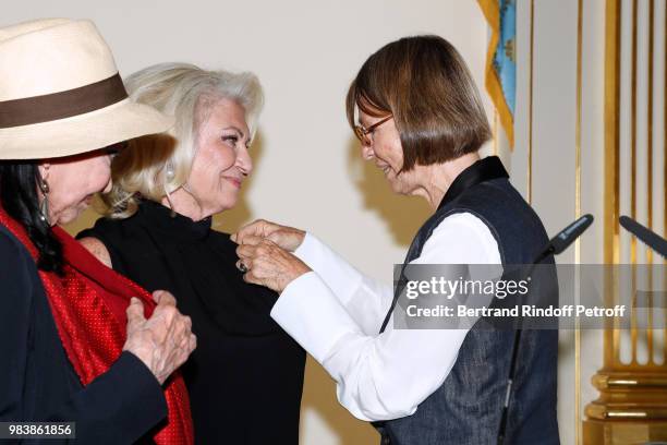 Anna Karina, decorated "Chevalier de la Legion d'Honneur", Elisabeth Dauchy, decorated "Officier des Arts et des Lettres" and French Minister of...