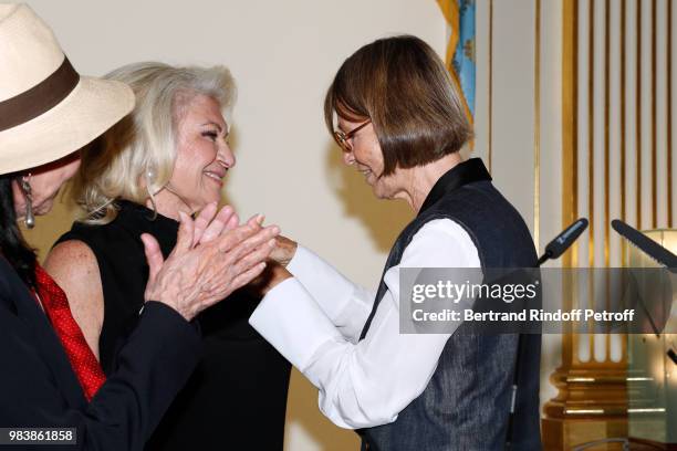 Anna Karina, decorated "Chevalier de la Legion d'Honneur", Elisabeth Dauchy, decorated "Officier des Arts et des Lettres" and French Minister of...