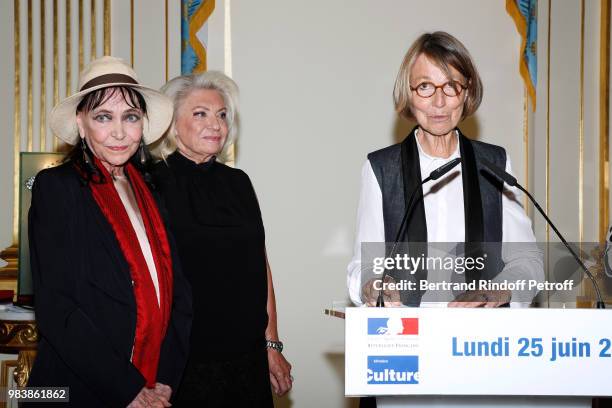 Anna Karina, decorated "Chevalier de la Legion d'Honneur", Elisabeth Dauchy, decorated "Officier des Arts et des Lettres" and French Minister of...