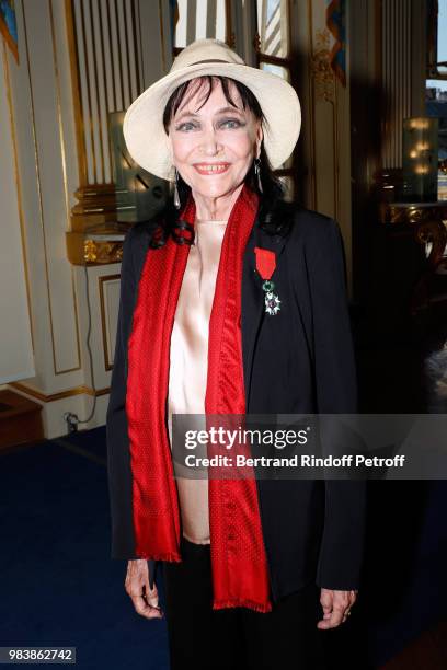 Anna Karina, decorated "Chevalier de la Legion d'Honneur" attends Decorations are given at "Ministere de La Culture" on June 25, 2018 in Paris,...