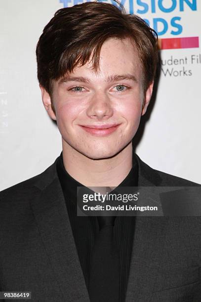Actor Chris Colfer attends the press room during the 31st Annual College Television Awards at Renaissance Hollywood Hotel on April 10, 2010 in...