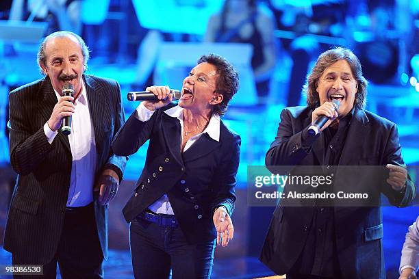 Franco Gatti, Angela Brambati and Angelo Sotgiu of Ricchi e Poveri attend "Ti Lascio Una Canzone" Italian TV Show at the Auditorium , on April 10,...