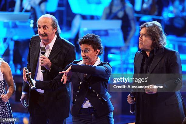 Franco Gatti, Angela Brambati and Angelo Sotgiu of Ricchi e Poveri attend "Ti Lascio Una Canzone" Italian TV Show at the Auditorium , on April 10,...