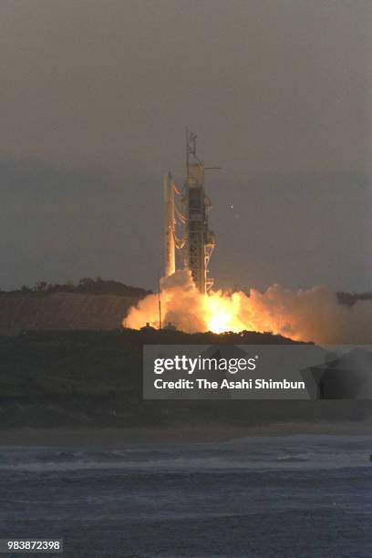 The National Space Development Agency of Japan 's H-I rocket lifts off from the launch pad at the Tanegashima Space Center on August 27, 1987 in...