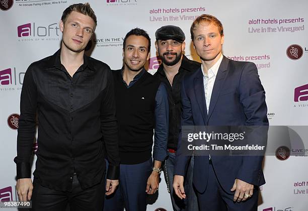 Nick Carter, Howie Dorough, A. J. McLean, and Brian Littrell of the Backstreet Boys pose at Aloft Hotels' Live in the Vineyard Presented By Aloft...