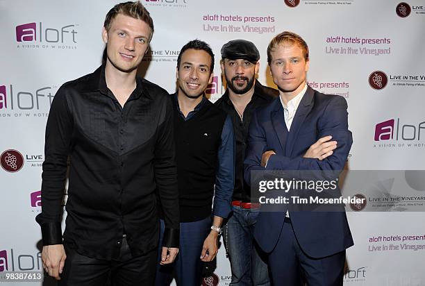 Nick Carter, Howie Dorough, A. J. McLean, and Brian Littrell of the Backstreet Boys pose at Aloft Hotels' Live in the Vineyard Presented By Aloft...