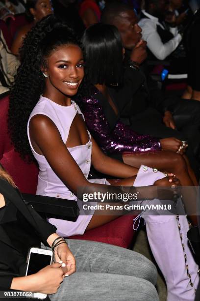 Leomie Anderson attends the 2018 BET Awards at Microsoft Theater on June 24, 2018 in Los Angeles, California.