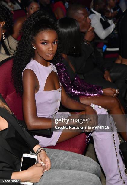 Leomie Anderson attends the 2018 BET Awards at Microsoft Theater on June 24, 2018 in Los Angeles, California.