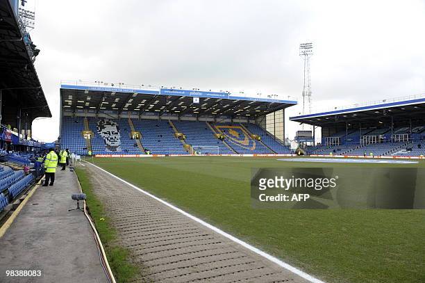 View of empty Grandstands at Fratton park before the English Premier League football match between Portsmouth and Stoke City at Fratton Park in...