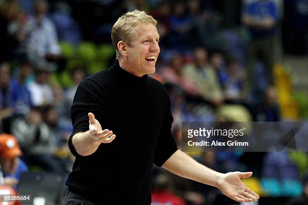 Head coach John Patrick of Goettingen reacts during the third place game between BG Goettingen and Eisbaeren Bremerhaven at the Beko BBL Top Four...