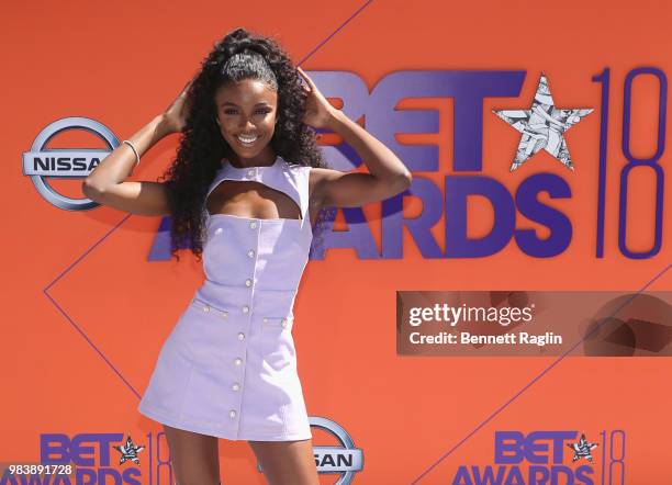 Leomie Anderson attends the 2018 BET Awards at Microsoft Theater on June 24, 2018 in Los Angeles, California.