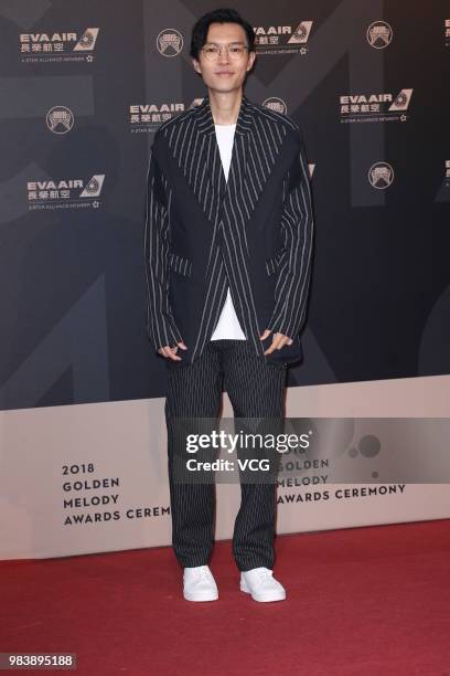 Singer Khalil Fong poses on red carpet of the 29th Golden Melody Awards ceremony on June 23, 2018 in Taipei, Taiwan of China.