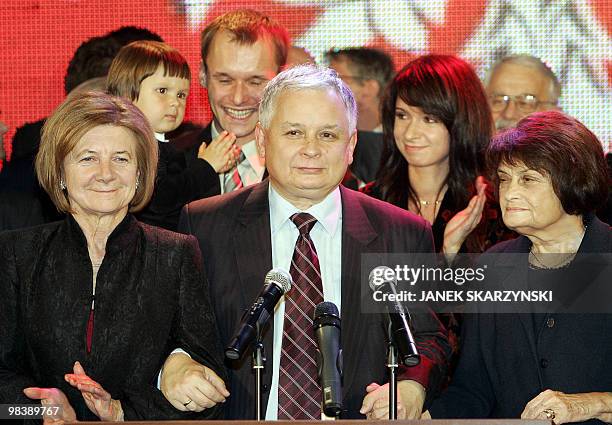 Presidential candidate Lech Kaczynski poses with his mother Jadwiga , wife Maria , daughter Marta , son-in-law Piotr holding granddaughter Ewa at his...