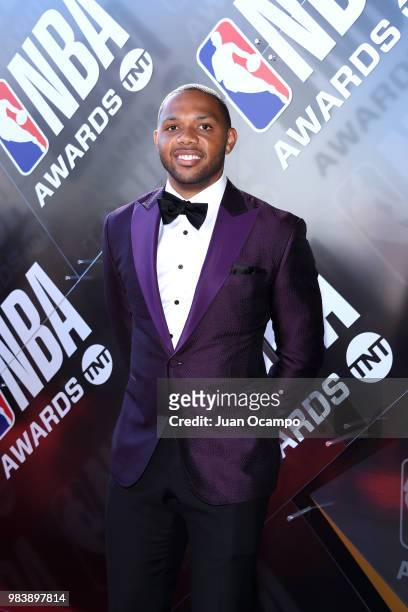 Eric Gordon of the Houston Rockets walks the red carpet before the NBA Awards Show on during the 2018 NBA Awards Show on June 25, 2018 at The Barkar...