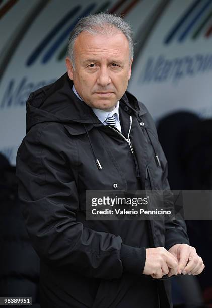 Juventus FC head coach Alberto Zaccheroni looks on prior to the Serie A match between Juventus FC and Cagliari Calcio at Stadio Olimpico on April 11,...