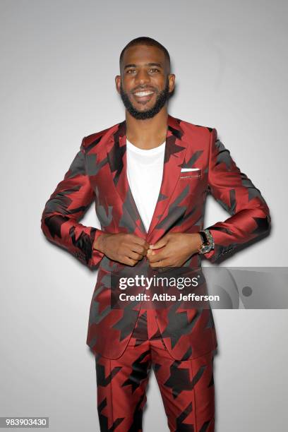 Chris Paul of the Houston Rockets poses for a portrait during the NBA Awards Show on June 25, 2018 at the Barker Hangar in Santa Monica, California....