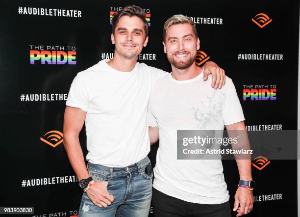 Antoni Porowski and Lance Bass attend a performance of the Audible original, "The Path To Pride" at the Minetta Lane Theatre on June 25, 2018 in New...