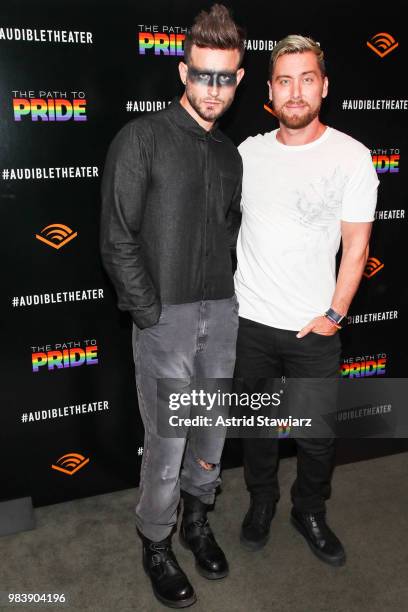 Nico Tortorella and Lance Bass attend a performance of the Audible original, "The Path To Pride" at the Minetta Lane Theatre on June 25, 2018 in New...