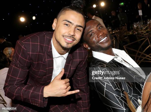 Quincy Brown and Gucci Mane attend the 2018 NBA Awards at Barkar Hangar on June 25, 2018 in Santa Monica, California.