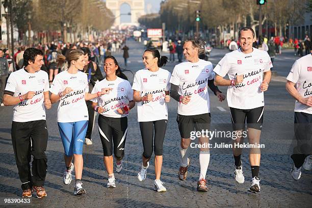 Taig Khris, Sylvie Tellier, Hermine de Clermont-Tonnere, Valerie Begue, Paul Belmondo and Louis Laforge run for the 'Mecenat Chirurgie Cardiaque'...