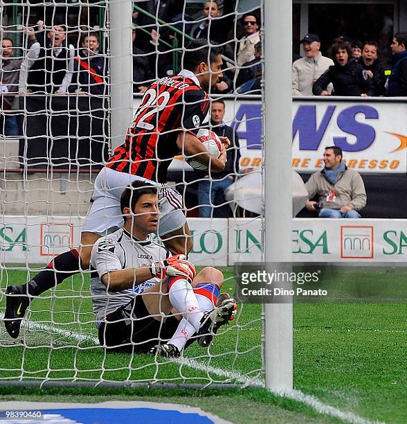 Marco Borriello of Milan celebrates after scoring his first Milan's goal during the Serie A match between AC Milan and Catania Calcio at Stadio...