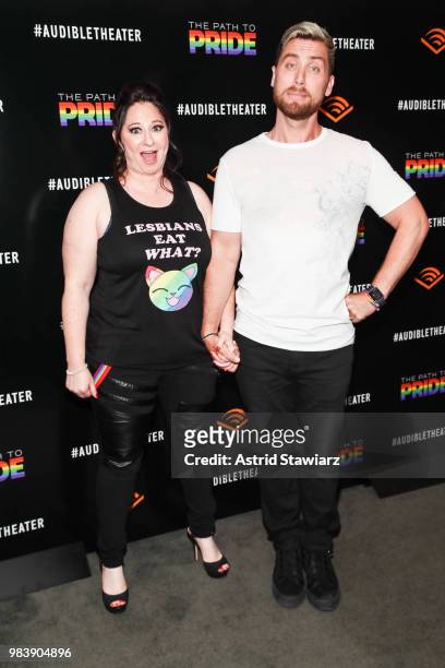 Nikki Levy and Lance Bass attend a performance of the Audible original, "The Path To Pride" at the Minetta Lane Theatre on June 25, 2018 in New York...