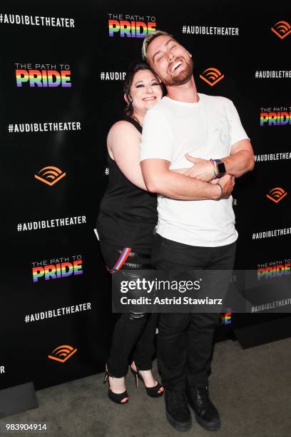 Nikki Levy and Lance Bass attend a performance of the Audible original, "The Path To Pride" at the Minetta Lane Theatre on June 25, 2018 in New York...