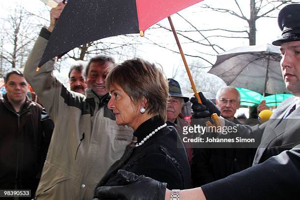Princess Gloria von Thurn und Taxis arrives for the funeral service for Wolfgang Wagner at festival opera house on April 11, 2010 in Bayreuth,...