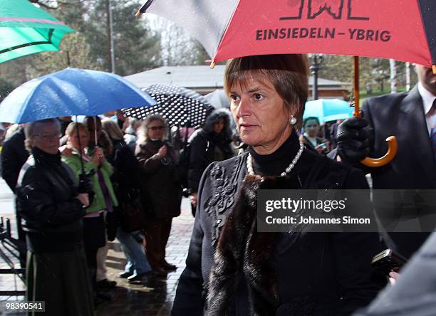 Princess Gloria von Thurn und Taxis arrives for the funeral service for Wolfgang Wagner at festival opera house on April 11, 2010 in Bayreuth,...