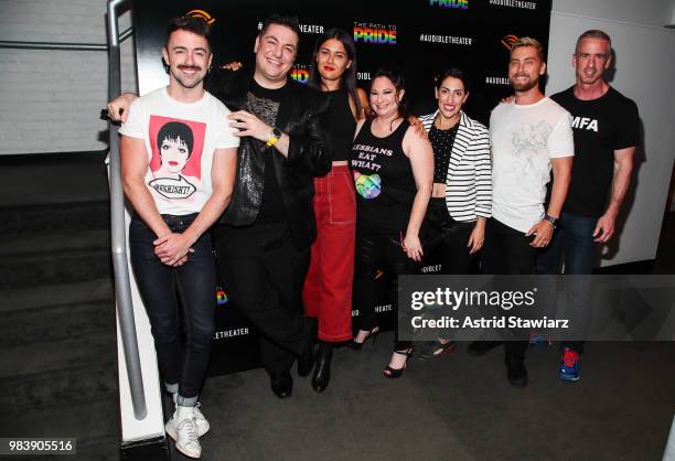 Matteo Lane, Mehran Khaghani, Patti Harrison, Nikki Levy, Mindy Raf, Lance Bass and Dan Savage attend a performance of the Audible original, "The...