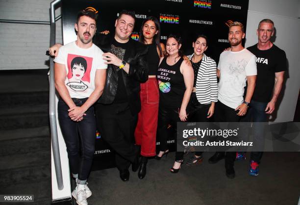 Matteo Lane, Mehran Khaghani, Patti Harrison, Nikki Levy, Mindy Raf, Lance Bass and Dan Savage attend a performance of the Audible original, "The...