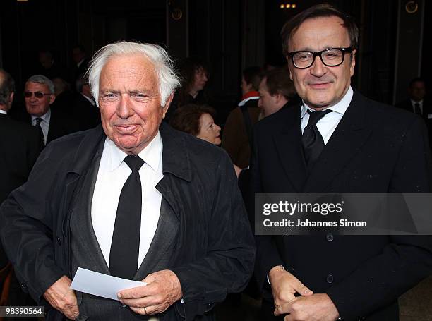 Ioan Holender , theatre manager of the Vienna state opera and Nikolaus Bachler, theatre manager of the Munich state opera arrive for the funeral...