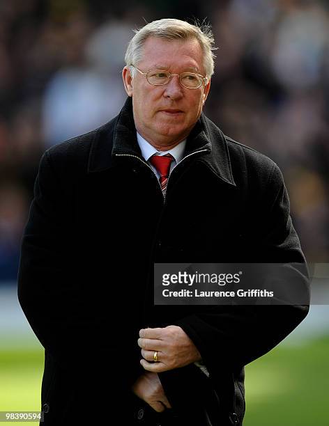 Sir Alex Ferguson of Manchester United looks pensive during the Barclays Premier League Match between Blackburn Rovers and Manchester United at Ewood...