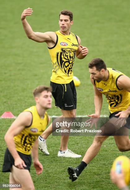 Alex Rance calls for the ball during a Richmond Tigers AFL media opportunity at Punt Road Oval on June 26, 2018 in Melbourne, Australia.