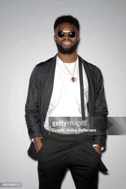 Jaylen Brown of the Boston Celtics poses for a portrait during the NBA Awards Show on June 25, 2018 at the Barker Hangar in Santa Monica, California....