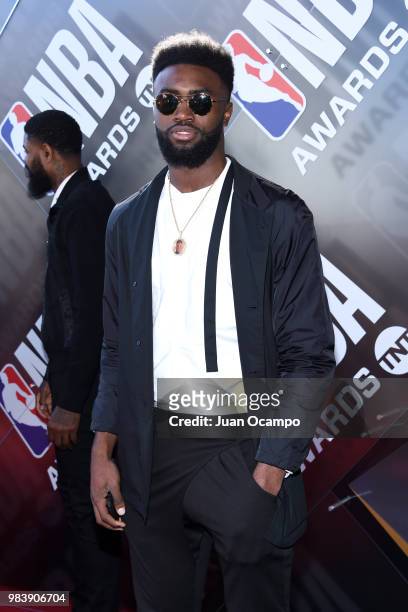 Jaylen Brown of the Boston Celtics walks the red carpet before the NBA Awards Show on during the 2018 NBA Awards Show on June 25, 2018 at The Barkar...