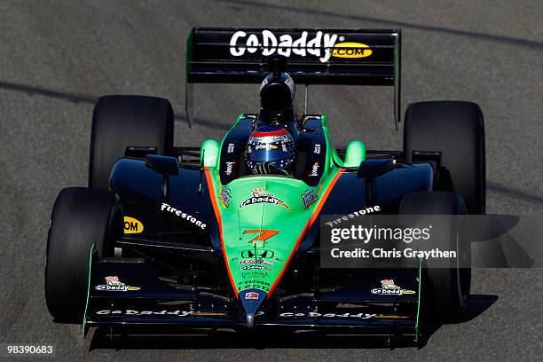 Danica Patrick, driver of the Team GoDaddy.com Dallara Honda drives during the warm up session before the IRL IndyCar Series Grand Prix of Alabama at...