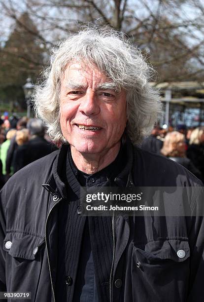 Dieter Dorn, theatre manager of the Munich Residentheater arrives for the funeral service for Wolfgang Wagner at festival opera house on April 11,...
