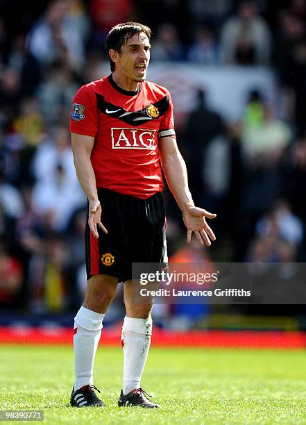 Gary Neville of Manchester United shows his dissapointment after dropping points in the Barclays Premier League Match between Blackburn Rovers and...